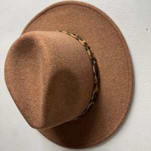 Brown Fedora Hat with Leopard Band